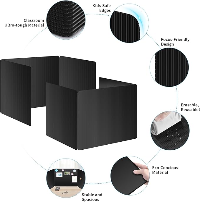 18 Pack Black Desk Dividers for Students, Privacy Shields Folder for Students, Durable & Waterproof Plastic Study Board, Classroom Teacher Supplies Test Divider, Includes Extra Labels