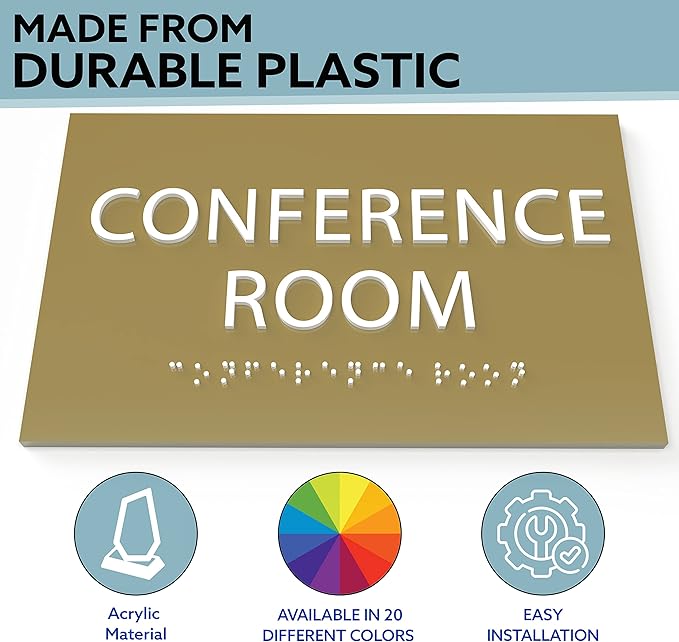ADA CENTRAL SIGNS - 6" X4" Conference Room Sign - ADA Compliant Tactile Graphics Grade 2 Braille Text Privacy Sign | Wall Mount Plastic Meeting Signs For Schools, Hospitals, Offices, and Apartments