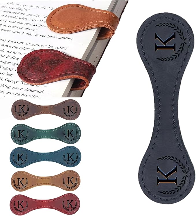 Artlaza Personalized Magnetic Leather Bookmark, 26 Letters Custom Leather Bookmarks, Handmade, Leather Magnetic Bookmark for Book Lovers Readers Women Kid(Blackï¼ŒKï¼‰