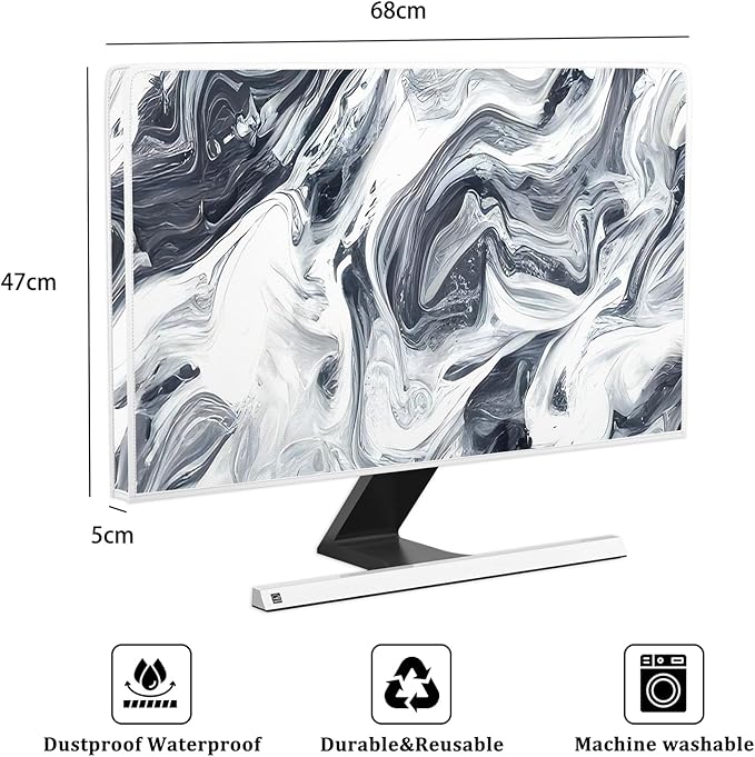Baocicco Abstract Gray Marble Waterproof 26, 27, 28 Inch Anti-Static Dustproof LCD/LED/HD Dust Proof Monitor Covers for Computer Screen Abstract Modern Computer Decorations for Home Office
