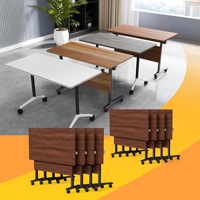 Conference Table Flip Top Mobile Conference Room Tables,Folding Conference Table with Wheels,Large Meeting Training Seminar Table Saving Space for Office Classroom(8D,55.1'')