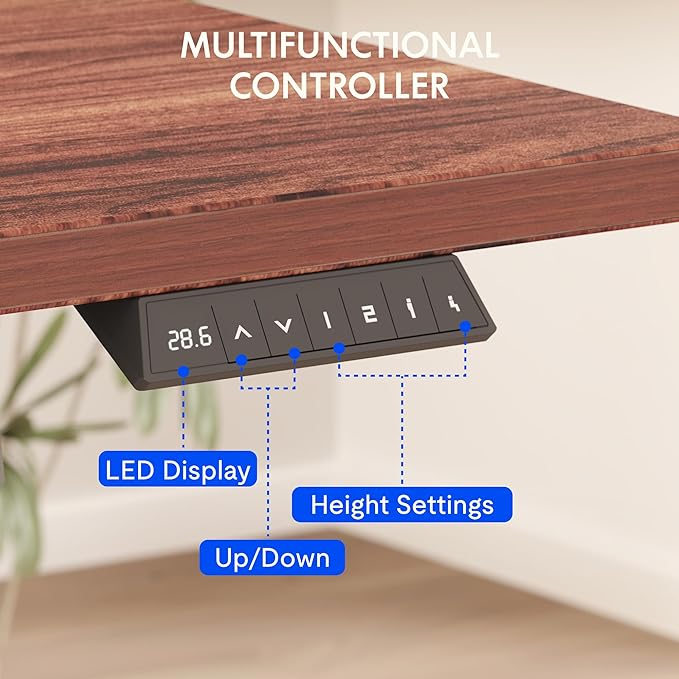 FLEXISPOT EN2 Whole-Piece Standing Desk with Clamp Power Strip, 48 x 24'' Electric Stand Up Height Adjustable Desk with Cable Management (Gray Frame + 48" Mahogany Top, 2 Packages)