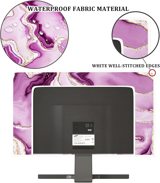 Baocicco Violet Gold Marble Waterproof Weatherproof and Dust-Proof TV Screen Cover 70 Inch for Home Office Creative TV Covers for TVs Screen Anti-Static Dustproof Protective