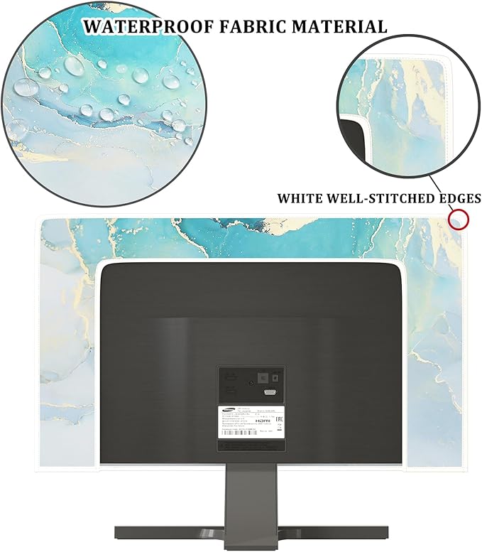 Baocicco Blue Green Marble Monitor Dust Cover 26, 27, 28 Inch Creative Anti-Static Dustproof Monitor Accessories Laptop LCD Cover Modern Screen Monitor Decoration for Tablet Home Office Computer