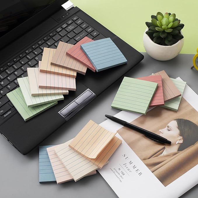 (16 Pack) Lined Sticky Notes 3x3 in Ruled Stickies Super Sticking Power Memo Pads Vintage Colors