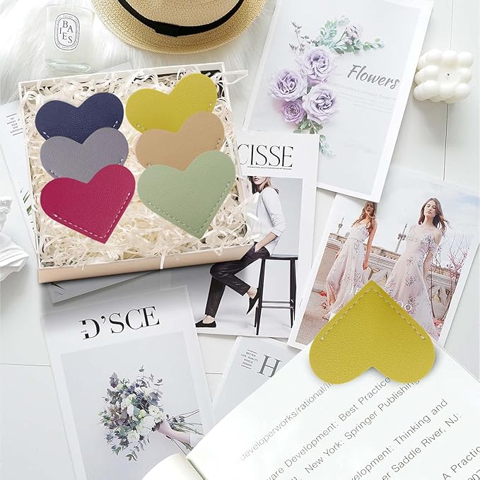 Leather Heart Bookmarks - Winjeto 6 Pieces Cute Corner Page Book Marks for Teachers Students Book Reading Lovers, for School Office Home Supplies (Sweet（6pcs）)