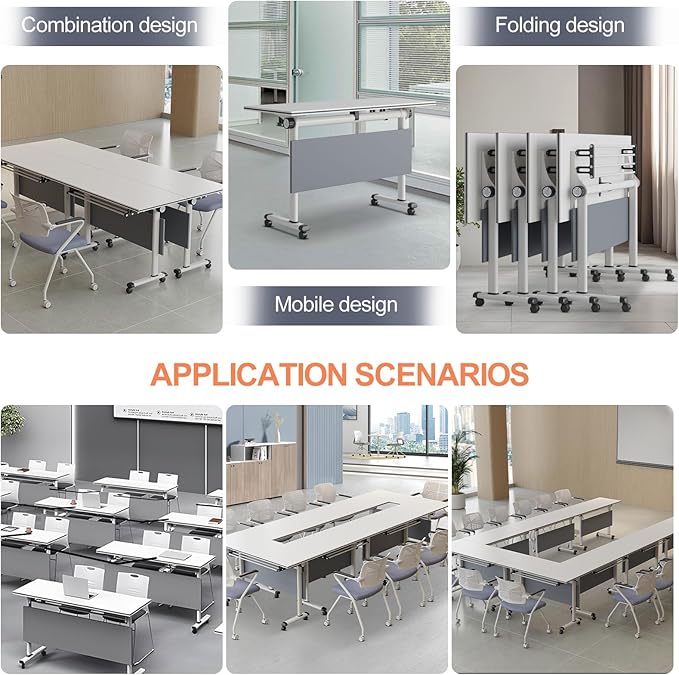 Conference Table,Folding Office Conference Room Tables On Wheels,Flip Top Mobile Folding Conference Table with White Tabletop Conference (2Pack160*60 * 75cm)
