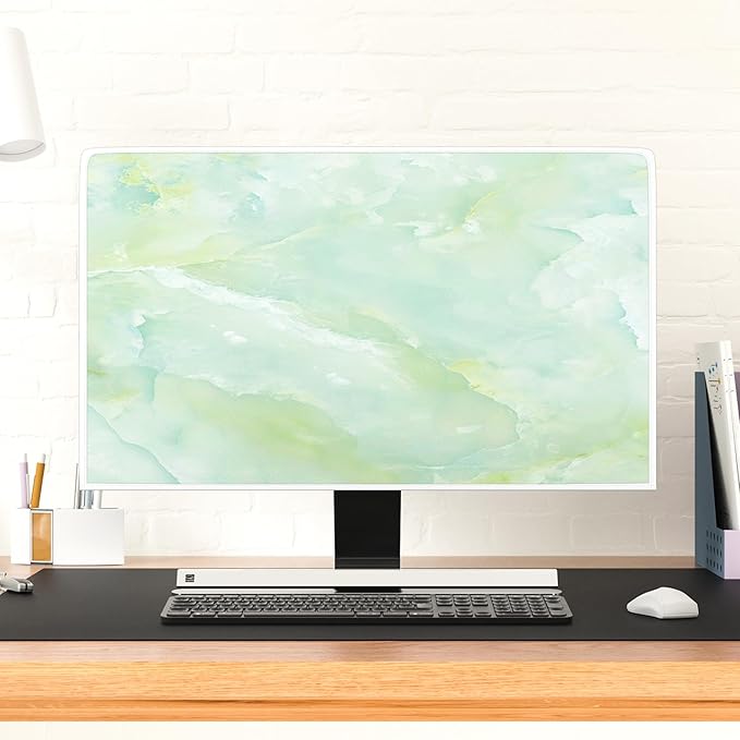 Baocicco Sage Green Marble Waterproof 22, 23, 24, 25 Inch Anti-Static Dustproof LCD/LED/HD Abstract Creative Desige Monitor Accessories Laptop TV LCD Screen Texture Monitor Decoration for Tablet