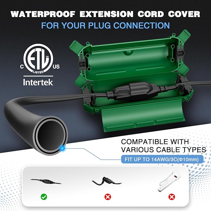 Flemoon [9 Pack] Outdoor Extension Cord Safety Cover, IPX4 Waterproof Connection Protector, Weatherproof Electrical Box for Outdoor Plug, Outlet, Holiday Light, Christmas Decorations, Green