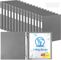 Henoyso 48 Pcs 3 Ring Binder 0.5 Inch Round Fits Letter Size 8.5'' x 11'' Paper Plastic Flexible Binder Bulk Holds 140 Sheets with 1 Pockets Versatile Organizer for Home Office School (Gray)