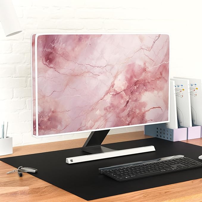 Baocicco Fashion Pink Marble Computer Monitor Dust Cover 26, 27, 28 Inch Full Body Cover for Computer Screen Panel Case Computer Sleeve Compatible with iMac 26, 26-28 PC, Desktop and TV