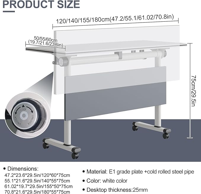 czxhaery Conference Table,Folding Conference Table,Folding Office Conference Room Tables On Wheels,Flip Top Mobile Meeting Training Table (4Pack140*60 * 75cm)