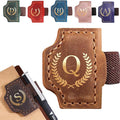 Personalized Bygone Mark Bookmark with Pen Holder, Leather Magnetic Bookmark 26 Letters,Gifts for Book Lovers, Readers, Leather Book Marks for Men Women (Brown, Q)