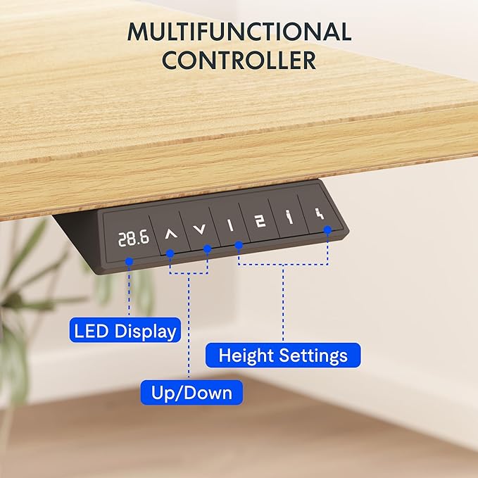 FLEXISPOT EN2Whole-Piece Standing Desk with Clamp Power Strip, 60 x 24 Electric Stand Up Height Adjustable Desk with Cable Management (Black Frame +60" Maple Top, 2 Packages)