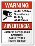 SmartSign 24 x 18 inch “Warning - Audio & Video Surveillance On Duty At All Times” Bilingual Sign, 80 mil Aluminum, 3M Laminated Engineer Grade Reflective Material, Red, Black and White, USA-Made