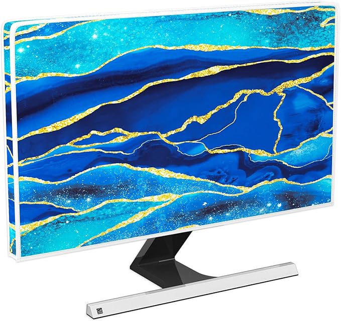 Baocicco Royal Blue Marble Waterproof Computer Monitor Dust Cover 26, 27, 28 Inch Creative Design Monitor Accessories Laptop TV LCD Screen Monitor Decoration for Tablet Computer Decorations