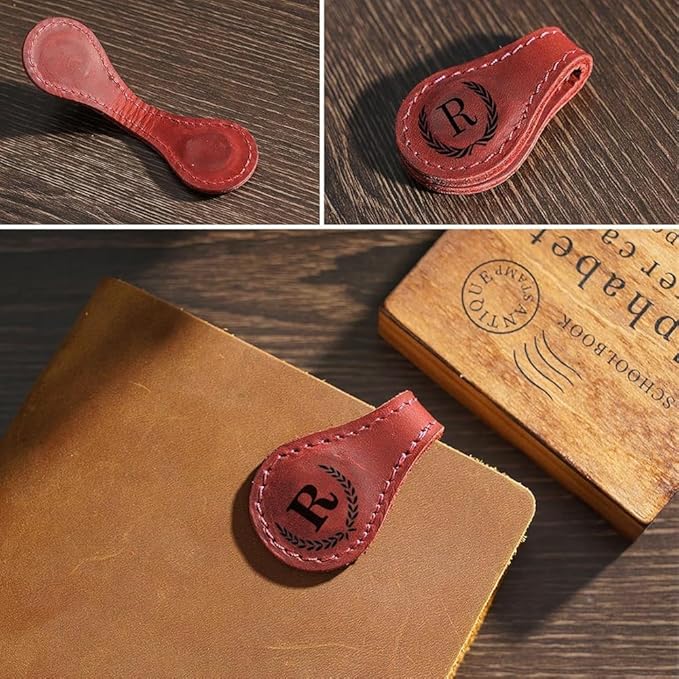Personalized Magnetic Leather Bookmark, 26 Letters Custom Leather Bookmarks, Handmade, Leather Magnetic Bookmark for Book Lovers Readers Women Kid(Dark Yellow，N）