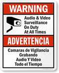 SmartSign 30 x 24 inch “Warning - Audio & Video Surveillance On Duty At All Times” Bilingual Sign, 80 mil Laminated Rustproof Aluminum, Red, Black and White, Made in USA