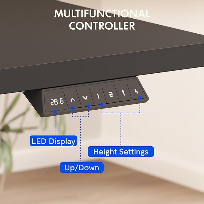 FLEXISPOT EN2 Whole-Piece Standing Desk with Clamp Power Strip, 48x30 Electric Stand Up Height Adjustable Desk with Cable Management (Black Frame + Black Top, 2 Packages)