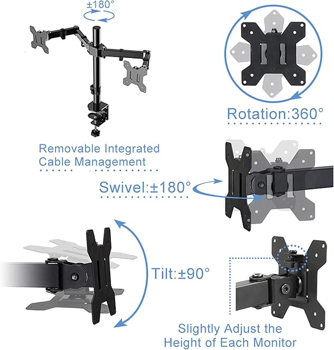 Rocelco 37.5" Deluxe Height Adjustable Standing Desk Converter with Dual Monitor Mount BUNDLE - Quick Sit Stand Up Computer Workstation Riser - Large Retractable Keyboard Tray - Black (R DADRB-DM2)