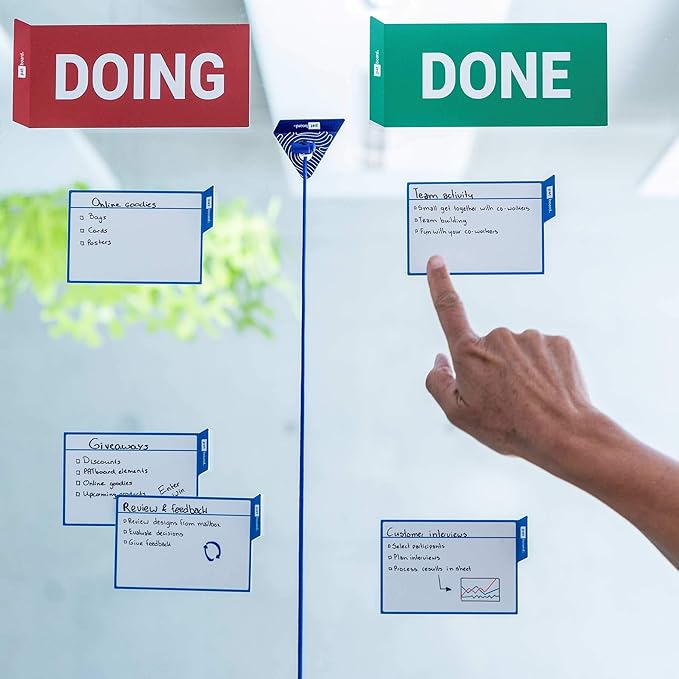 PATboard Scrum Board and Kanban Board - 16 Task Cards Medium - with nanocups® for Glass - Navy Blue