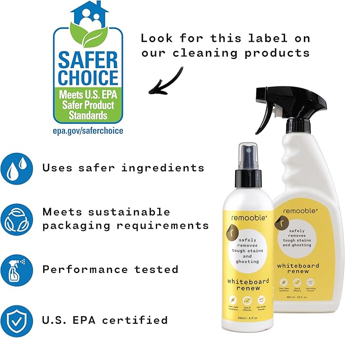 Remooble Dry Erase Whiteboard Cleaner Spray - Safely Removes Tough Stains and Ghosting (6 Pack)