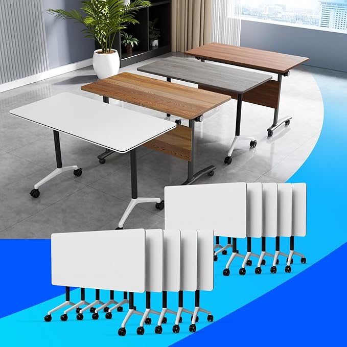 Conference Table Flip Top Mobile Conference Room Tables,Folding Conference Table with Wheels,Large Meeting Training Seminar Table Saving Space for Office Classroom(10A,70.8'')