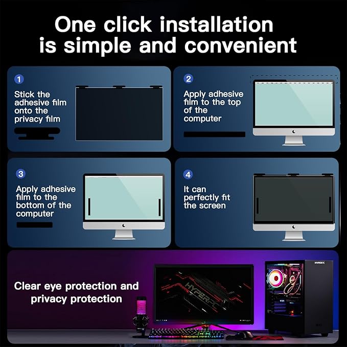 24 Inch Magnetic Hanging Computer Privacy Screen for 16:9 Widescreen Monitor, Removable Privacy Screen Anti Glare Blue Light Computer Screen Privacy Shield, Anti-Scratch 24in Protector Film