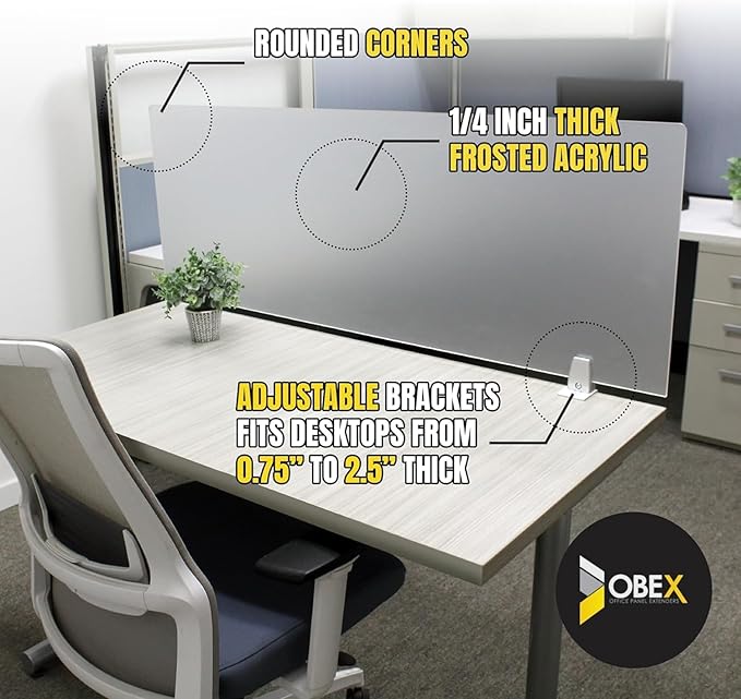 OBEX Frosted Acrylic Desk Mounted Privacy Panel, 12" x 60", Frosted