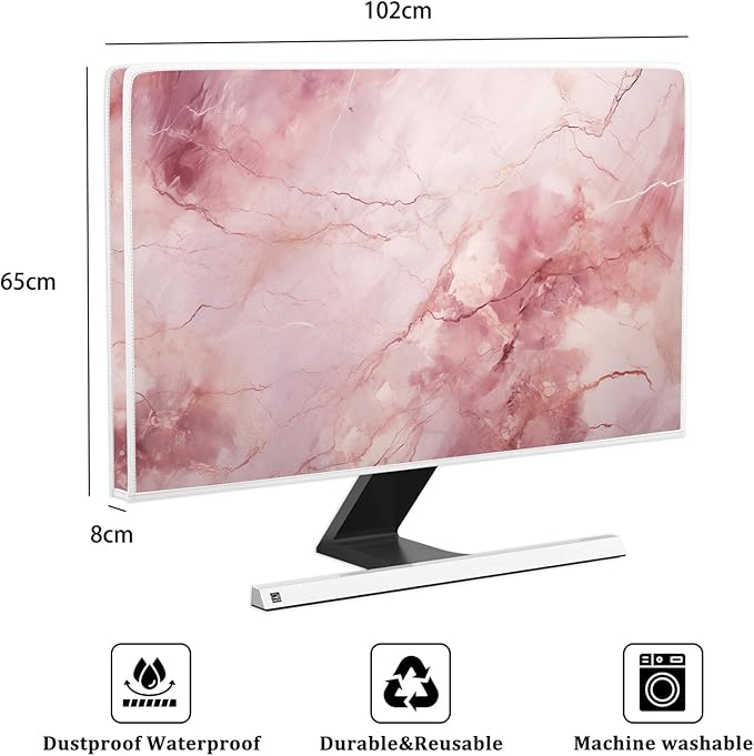 Baocicco Fashion Pink Marble Waterproof Television Cover 40, 41, 42, 43 Inch Full Body Covers for Television Screen Panel Case Computer Sleeve Compatible with PC, Desktop and TV LED LCD OLED