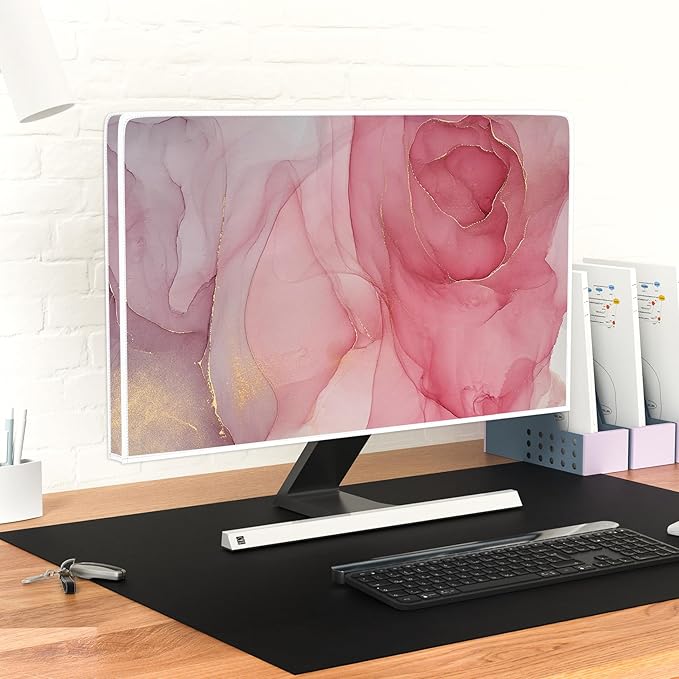 Baocicco Abstract Computer Monitor Cover with Pink Marble Design Full Body Cover for Computer Screen Panel Case Computer Sleeve Compatible with iMac 24, 22-25 PC, Desktop and TV Home Office Computer
