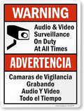SmartSign 24 x 18 inch “Warning - Audio & Video Surveillance On Duty At All Times” Bilingual Sign, Digitally Printed, 55 mil HDPE Plastic, Red, Black and White, Made in USA