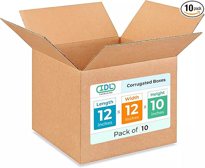 Medium Moving & Shipping Boxes 12x12x10 inches (10-Pack) - Extra Strength 200 lb vs Regular - Corrugated Boxes for Packaging - Corrugated Packaging Box - Medium Cardboard Box by IDL Packaging