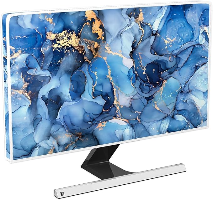 Baocicco Navy Blue Gold Marble Computer Monitor Dust Cover Creative Texture Grain Computer Screen Cover Panel Case Computer Screen Protective LCD/LED/HD 26, 27, 28 Inch Modern HD Monitor Decors