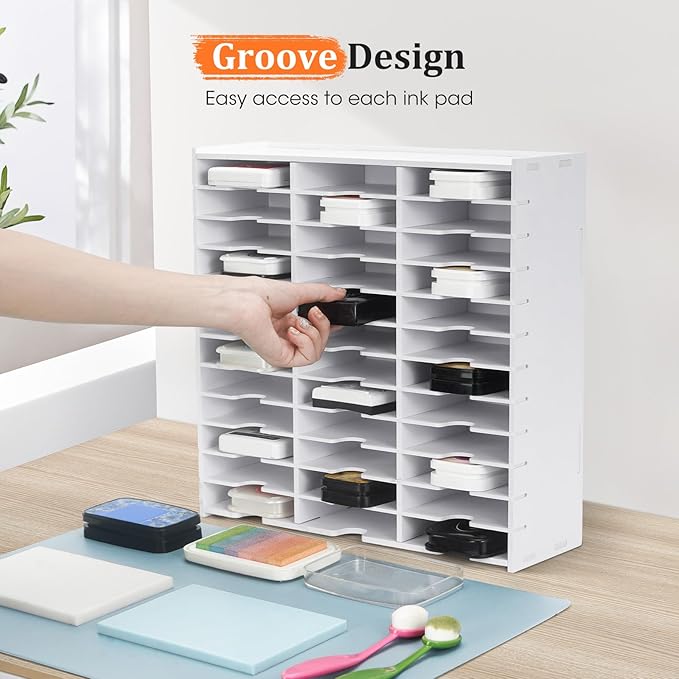 Krafetto 36 Grids Ink Pad Storage Rack, Wall-mountable Stamp Pad Organizer Holder Compatible with Standard Size Ink Pads（Grid Size 4.1" W × 3.9" D × 0.9" H）