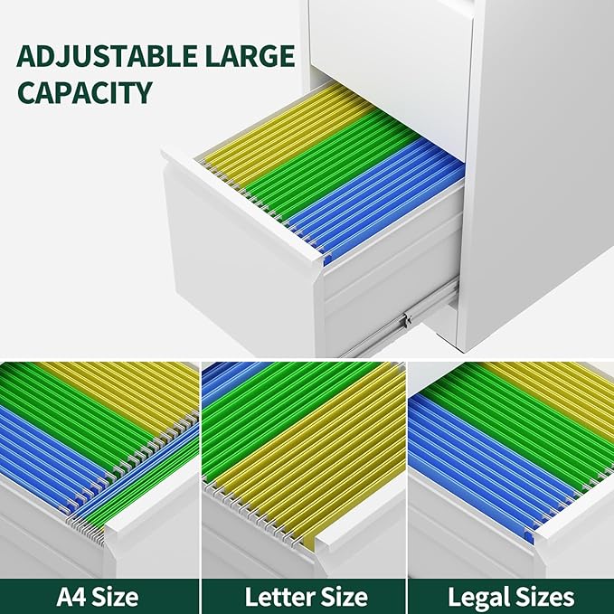 Yukimo 4 Drawer File Cabinet with Lock, Vertical File Cabinet with Lock, Locking File Cabinet Hanging Files for A4/ Legal/Letter, Require Assembly, White