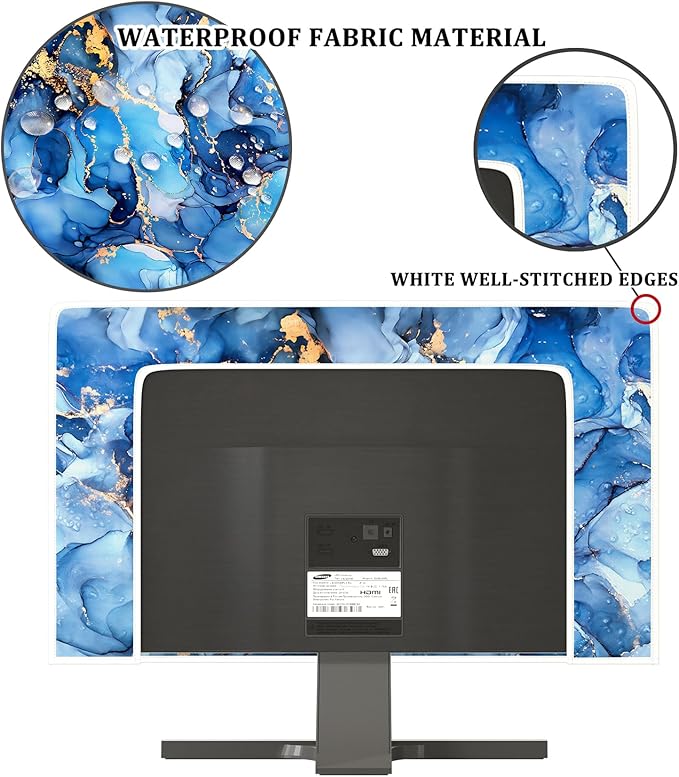 Baocicco Navy Blue Gold Marble Computer Monitor Dust Cover Creative Texture Grain Computer Screen Cover Panel Case Computer Screen Protective LCD/LED/HD 26, 27, 28 Inch Modern HD Monitor Decors