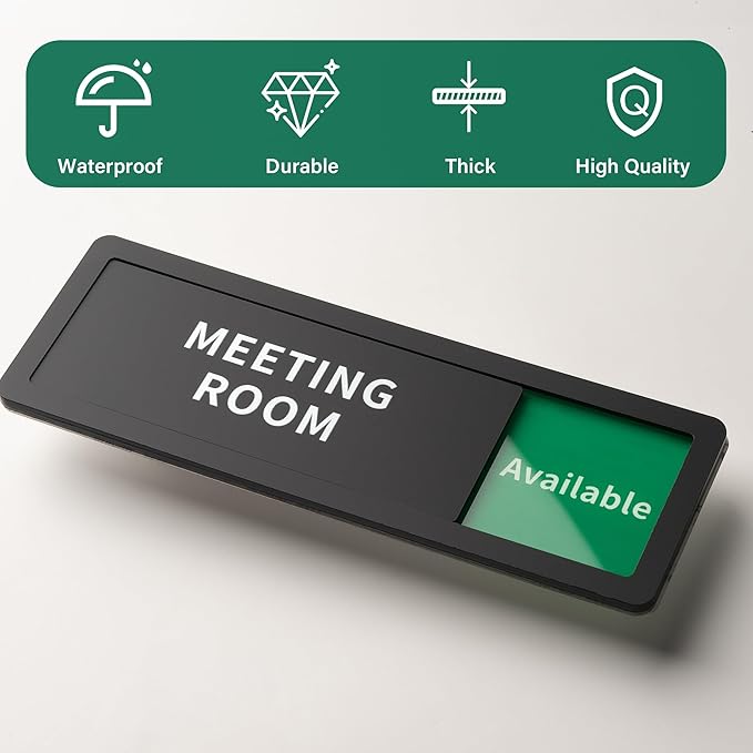 Conference Room Office Door Sign Do Not Disturb,Versatile In-Use/Available Slider Sign for Business Home, Meeting Vacant Occupied Privacy Room Sign,Frosted Black 8" x 2.6"