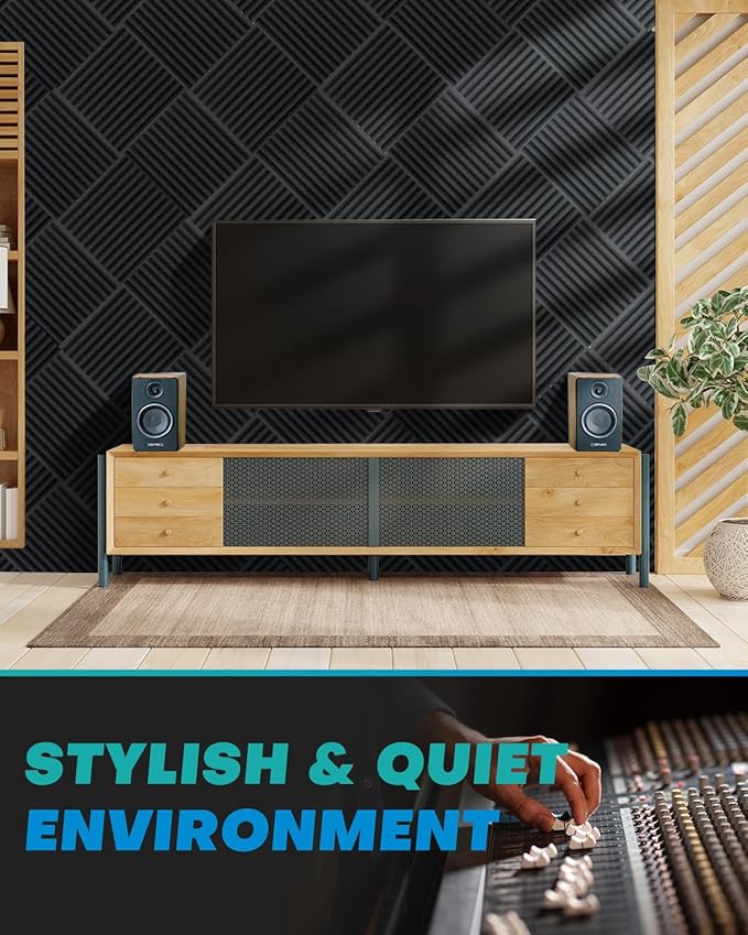 36 Pack Sound Proof Foam Panels for Walls with Self Adhesive, 12x12x2 Acoustic Foam Panels, High Density Acoustic Panels Sound Absorbing, Fire Resistant Studio Sound Proofing Black