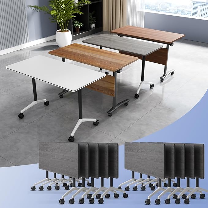 Conference Table Flip Top Mobile Conference Room Tables,Folding Conference Table with Wheels,Large Meeting Training Seminar Table Saving Space for Office Classroom(10C,61'')