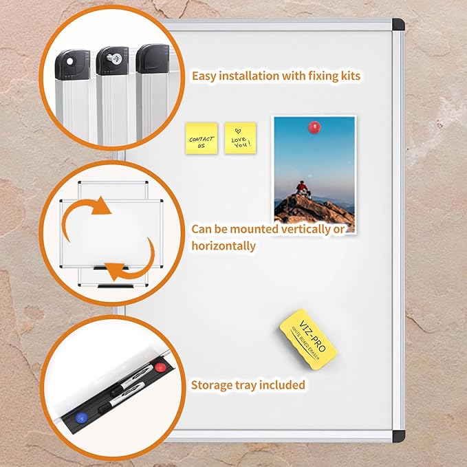 VIZ-PRO Magnetic Whiteboard/Dry Erase Board, 48 X 24 Inches, Includes 1 Eraser & 2 Markers & 4 Magnets