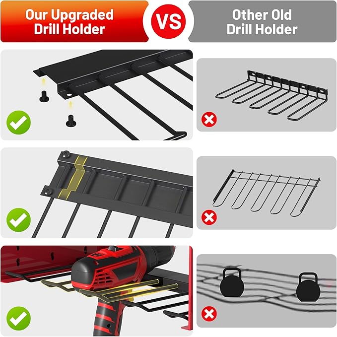 Power Tool Organizer Wall Mount with Charging Station, Garage Storage Rack for Cordless Drill, Tool Battery, Bit and Screwdriver, Utility Shelf with Power Strip and Hooks (3 Layer)