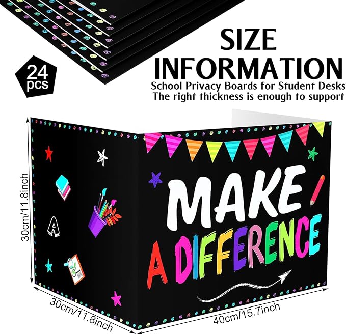 Honoson 24 Pcs Bulk Inspirational Privacy Folders for Students Cardboard Test Privacy Boards Motivational Words Desk Dividers Shield for Classroom School Study Supplies, 6 Styles(Positive)