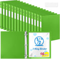 Henoyso 16 Pcs 3 Ring Binder 0.5 Inch Round Fits Letter Size 8.5'' x 11'' Paper Plastic Flexible Binder Bulk Holds 140 Sheets with 1 Pockets Versatile Organizer for Home Office School (Tender Green)