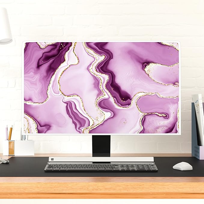 Baocicco Violet Gold Marble Waterproof Computer Monitor Dust Cover 26, 27, 28 Inch for Home Office Creative Computer Dust Proof Monitor Covers for Computer Screen Anti-Static Dustproof Protective
