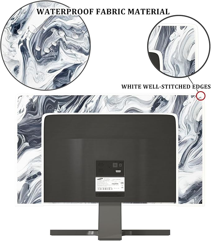 Baocicco Abstract Gray Marble Waterproof 26, 27, 28 Inch Anti-Static Dustproof LCD/LED/HD Dust Proof Monitor Covers for Computer Screen Abstract Modern Computer Decorations for Home Office