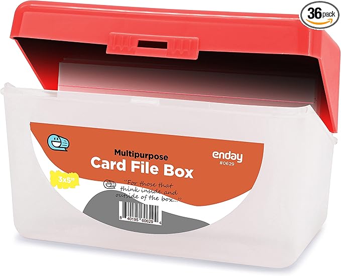 Enday Index Card Holder Red, 3x5 Note Flash Card Organizer Case, Index Card File w/flip top, Notecard Recipe, Holder, Holds 250 Cards, Also Available in Purple, Green, Blue, Grey, Pink (36 PC)