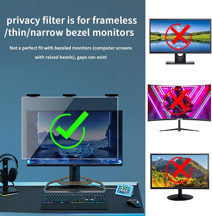 24 Inch Magnetic Hanging Computer Privacy Screen for 16:9 Widescreen Monitor, Removable Privacy Screen Anti Glare Blue Light Computer Screen Privacy Shield, Anti-Scratch 24in Protector Film