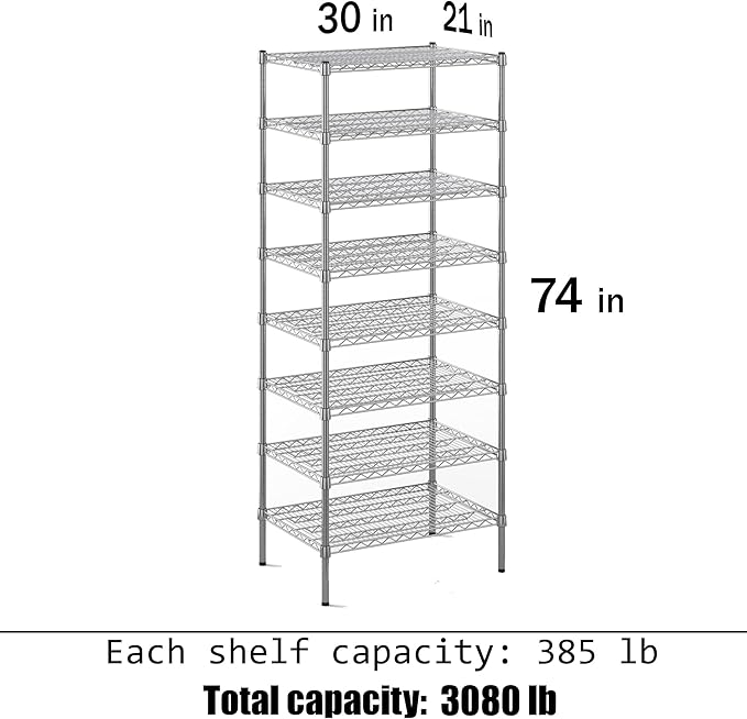 Regal Altair 21" Deep x 30" Wide x 74" Height Wire Shelving Kit | 8-Tier | NSF Commercial Storage Rack Unit