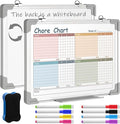 Lincia 12 x 16 Magnetic Dry Erase Chore Chart Board for Family Adults Double Side Family 2 in 1 Combo Chore Board Weekly Calendar Aluminum Frame for Wall 8 Markers 1 Eraser(Multiple People Style)